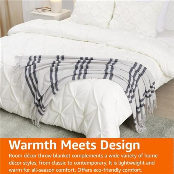 Light Grey Blue Stripe Throw Blanket 50x60 Soft Lightweight Recycled Cozy - Picture 7 of 8